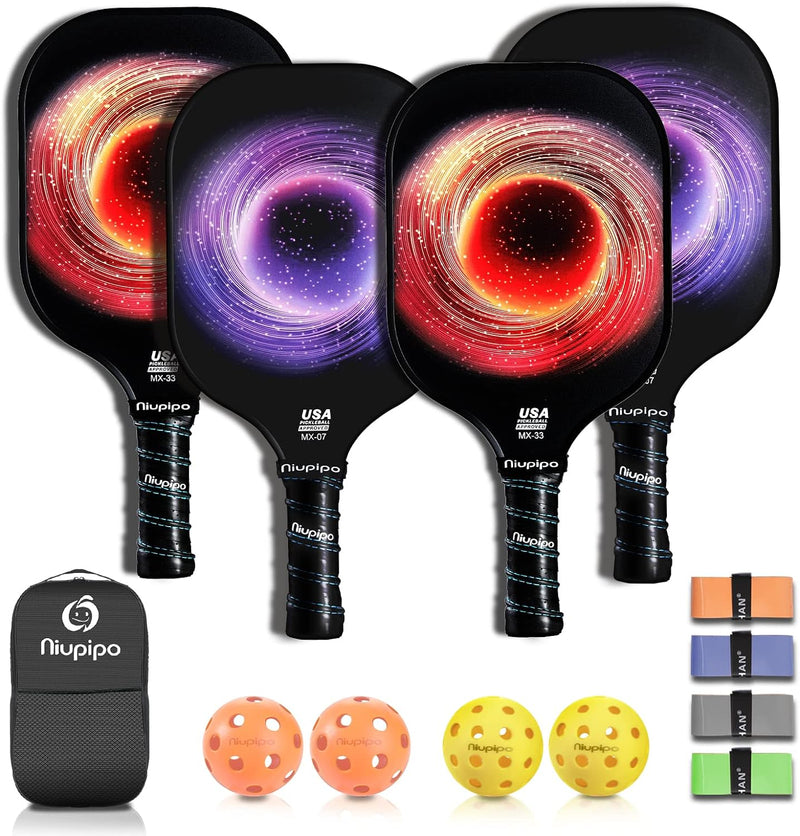 Pickleball Paddles Set of 2, USAPA Approved Lightweight Pickleball Rackets, Durable Fiberglass Pickleball Paddles Set with Polypropylene Honeycomb Core