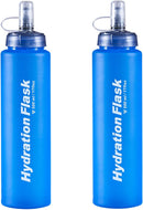 Soft Flask Collapsible Water Bottle Running Soft Gel Flask Reservoir Handheld Folding TPU 250 500Ml for Hydration Pack Hiking Cycling Climbing (500Ml/16.9Oz - 2 Pack with 2 Speed Straws)