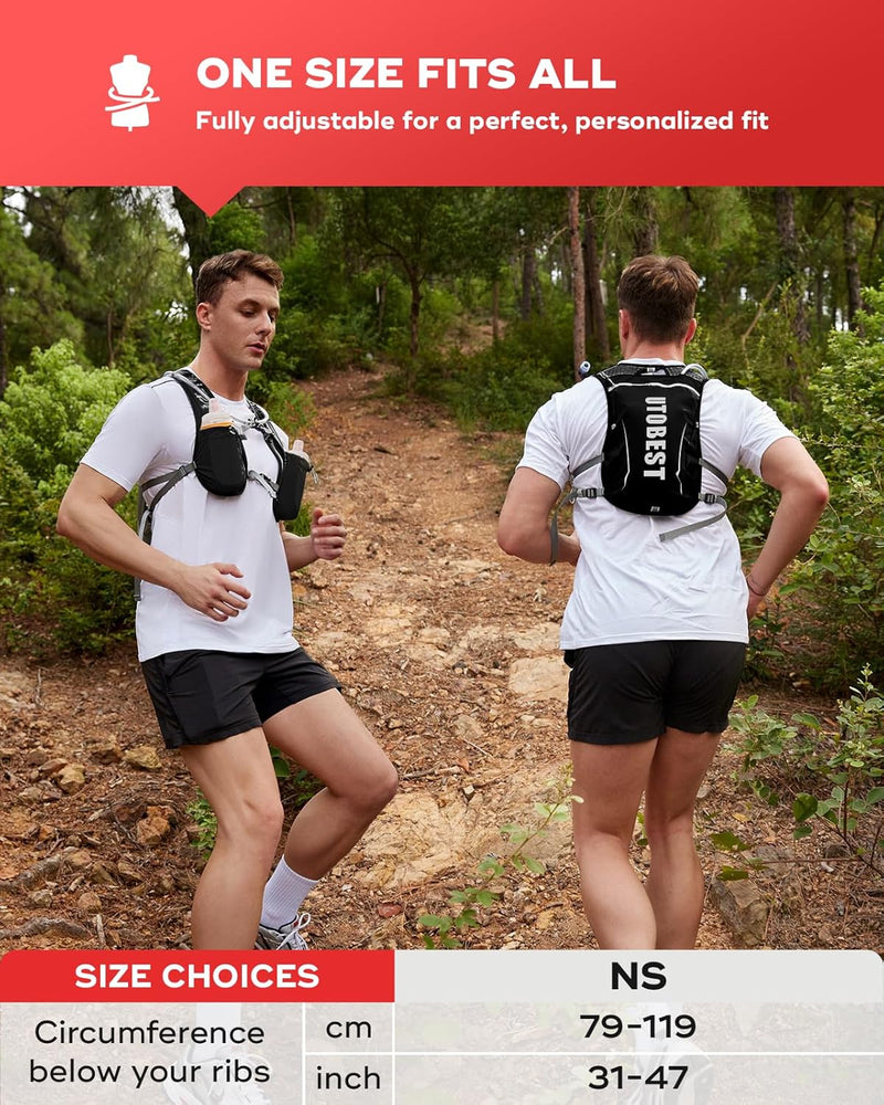 Running Vest, 5L Hydration Vest Lightweight, Breathable and Sweatproof Running Backpack, Adjustable Running Hydration Vest for Trail Running Marathon Race Jogging Cycling