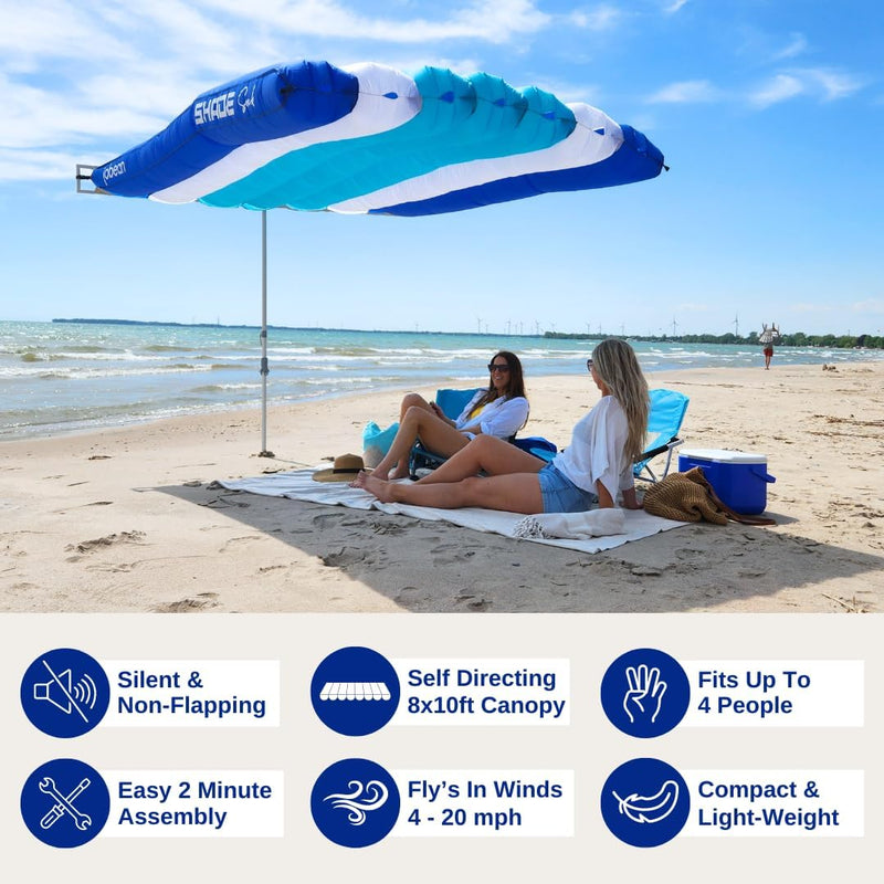 Shadesock – the World’S 1St Wind-Inflating, Beach Shade – Silent, Non-Flapping Design, 8X10Ft Auto-Directing Canopy – Light-Weight and Portable – Easy 2 Minute Set-Up