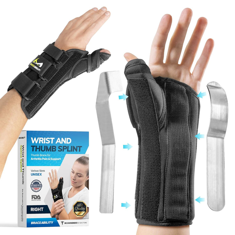 Wrist and Thumb Spica Splint - De Quervain'S Tenosynovitis Long Forearm Cast Stabilizer for Tendonitis, Sprains, Thumb Brace for Arthritis Pain and Support - (S Right Hand)