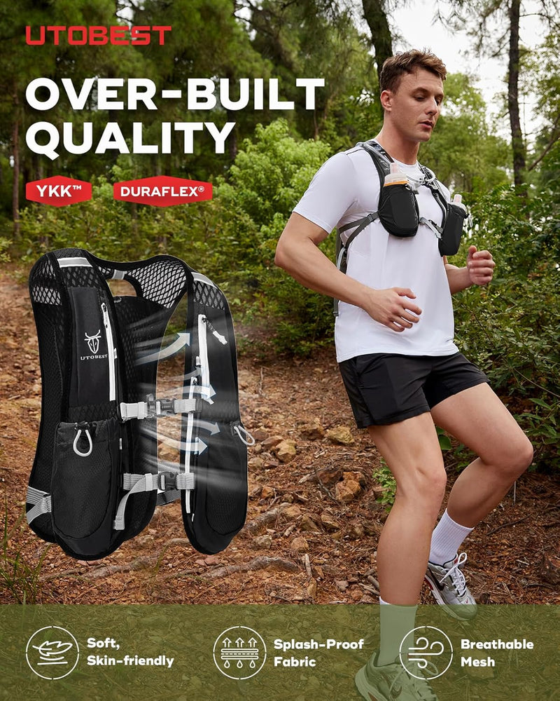 Running Vest, 5L Hydration Vest Lightweight, Breathable and Sweatproof Running Backpack, Adjustable Running Hydration Vest for Trail Running Marathon Race Jogging Cycling