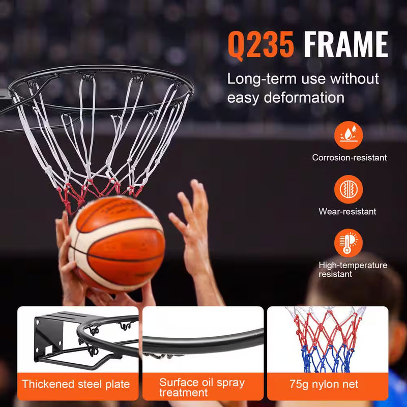 Basketball Rim Q235 Basketball Flex Rim Goal Replacement Standard 18 In. Indoor Outdoor Hanging Hoop