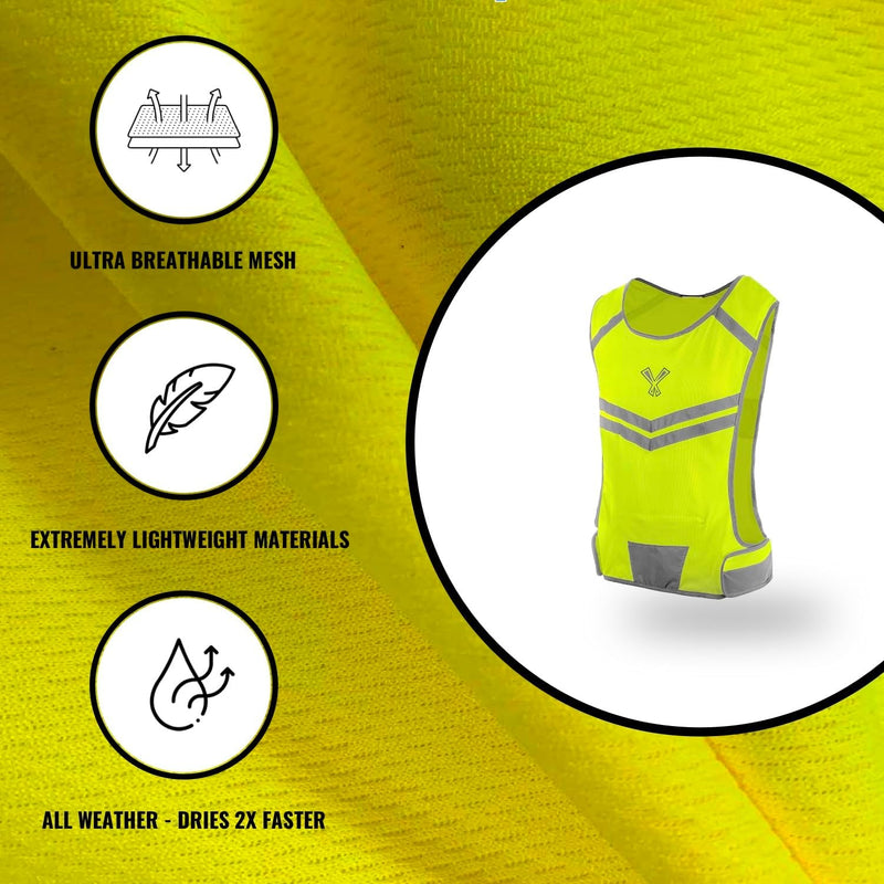 Running Reflective Vest with inside Pocket and 2 Bands, High Visibility Reflective Running Gear Safety Vest Straps for Men Women Kids for Night Running Walking Cycling