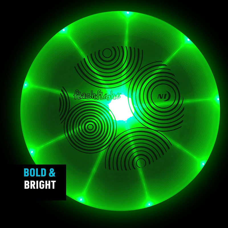 Flashflight Light up Flying Disc - Family Game Night Fly Disc Toy - LED Disc with Replaceable Batteries - Family Game Night Accessories with Light - Green