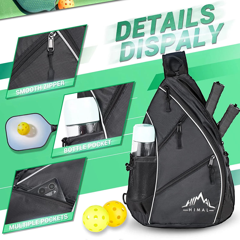 Pickleball Bag- Adjustable Pickleball,Tennis,Racketball Sling Bag - Pickleball Backpack with Water Bottle Holder for Men and Women