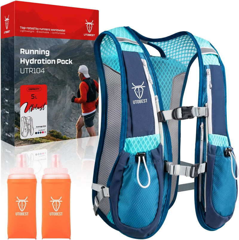 Running Vest, 5L Hydration Vest Lightweight, Breathable and Sweatproof Running Backpack, Adjustable Running Hydration Vest for Trail Running Marathon Race Jogging Cycling