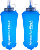 Soft Flask Collapsible Water Bottle Running Soft Gel Flask Reservoir Handheld Folding TPU 250 500Ml for Hydration Pack Hiking Cycling Climbing (500Ml/16.9Oz - 2 Pack with 2 Speed Straws)