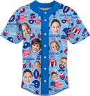 Baseball Button Up | Independence Day | Poly-cotton fabric - Baby Blue