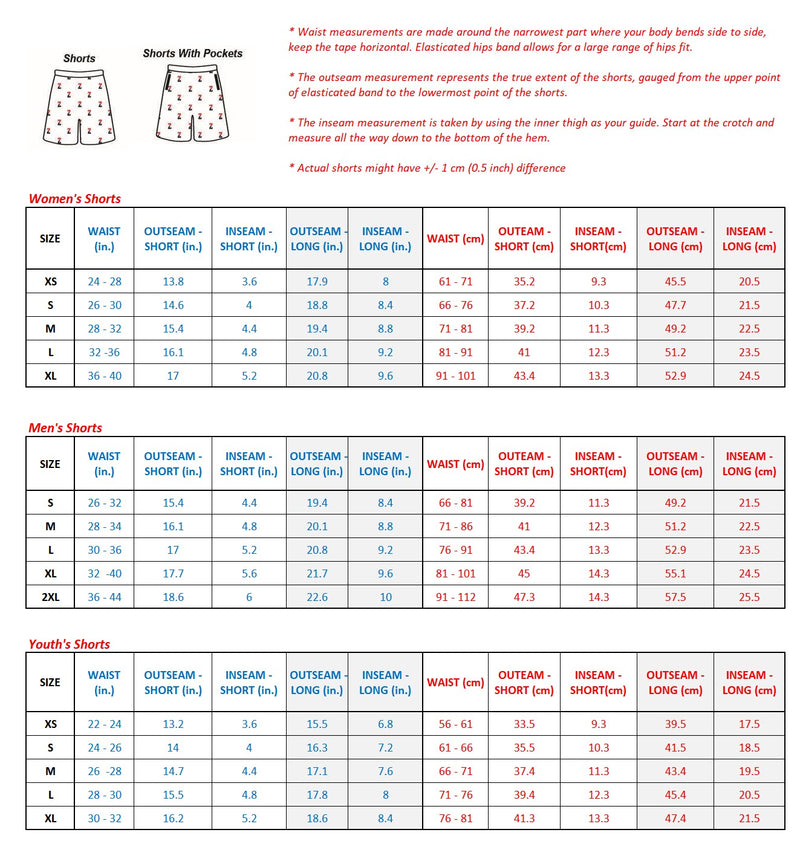 Standard Shorts Size Chart