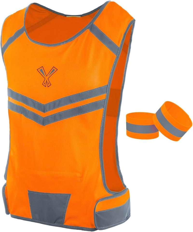 Running Reflective Vest with inside Pocket and 2 Bands, High Visibility Reflective Running Gear Safety Vest Straps for Men Women Kids for Night Running Walking Cycling