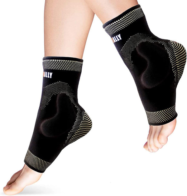 Copper Ankle Support Brace Compression Sleeve with Silicone Gel Reduce Foot Swelling Pain Relief from Plantar Fasciitis and Achilles Tendon (Medium - 1 Pair)