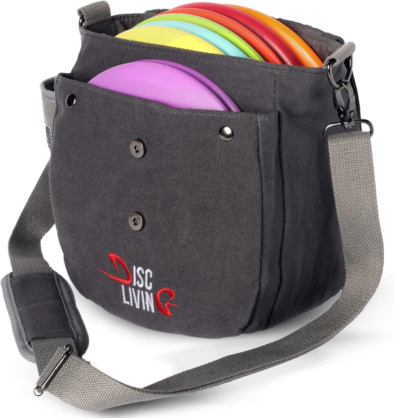 Disc Golf Bag | Frisbee Golf Bag | Easy to Carry | Lightweight Fits up to 10 Discs | 16 Oz Waxed Canvas Sturdy Design | Belt Loop | Double Button Design | Bottle Holder