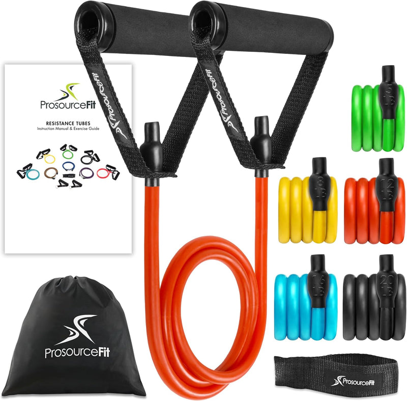 Single Stackable Resistance Bands with Door Anchor and Exercise Guide, 8-12 LB, Heavy Duty Fitness Tube for Full-Body Exercises and Home Workouts