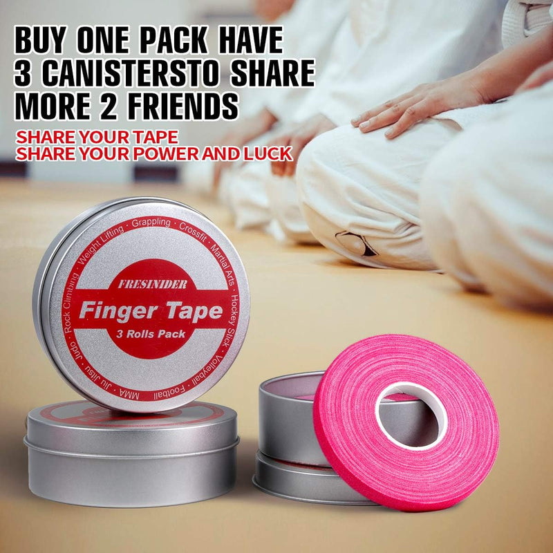 Finger Tape - Strong Athletic Tape | 0.3” X 45 Feet (9 Pack) Tin Set | No Sticky Residue | for Rock Climbing, BJJ Jiu Jitsu, Grappling, Judo, MMA, Rock Climbing and Martial Arts (Pink)