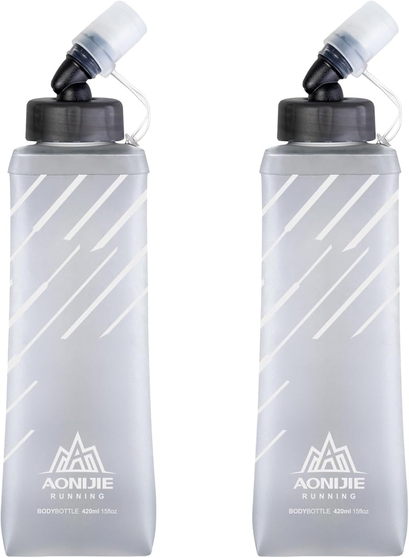 Soft Flask Collapsible Water Bottle Running Soft Gel Flask Reservoir Handheld Folding TPU 250 500Ml for Hydration Pack Hiking Cycling Climbing (500Ml/16.9Oz - 2 Pack with 2 Speed Straws)