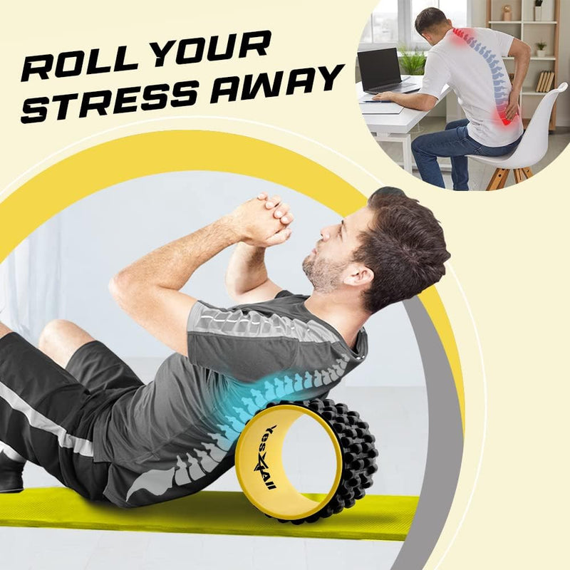 Deep Tissue Massage Back Roller Foam, Yoga Roller Wheel, Back Cracking Device, Ideal for Yoga, Balance and Stretcher