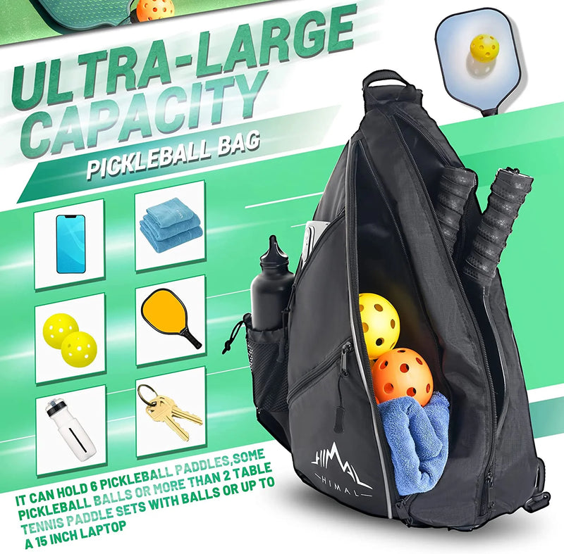 Pickleball Bag- Adjustable Pickleball,Tennis,Racketball Sling Bag - Pickleball Backpack with Water Bottle Holder for Men and Women