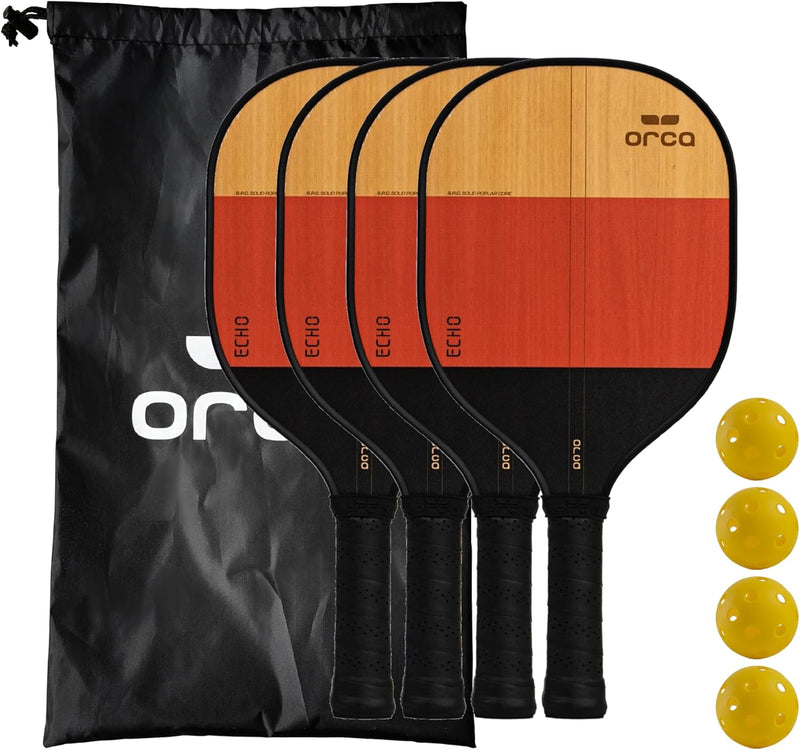 Orca Pickleball Paddles, Sports Series Wood Pickleball Paddle Sets, Pickleball Paddles Starter Set with Pickleballs and Accessories