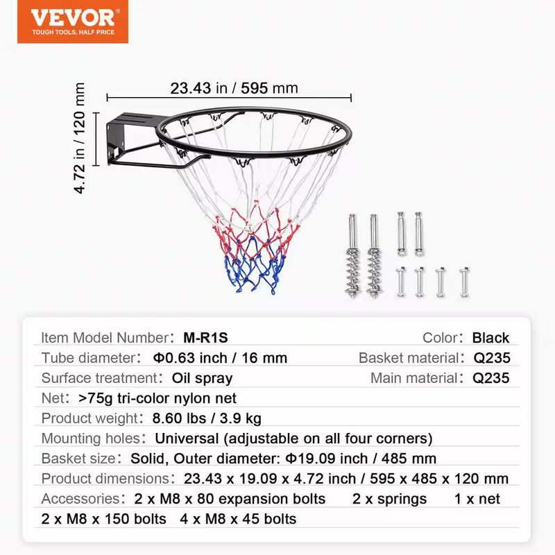 Basketball Rim Q235 Basketball Flex Rim Goal Replacement Standard 18 In. Indoor Outdoor Hanging Hoop