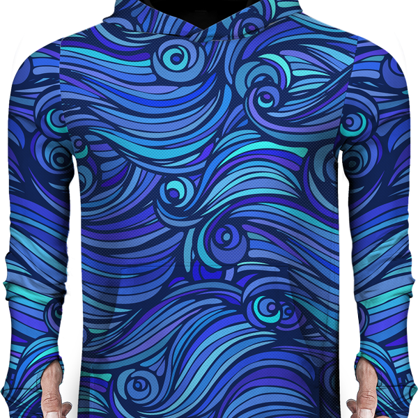 SEA WAVES BLUE LIGHTWEIGHT SUN HOODIE SEA WAVES BLUE LIGHTWEIGHT SUN HOODIE